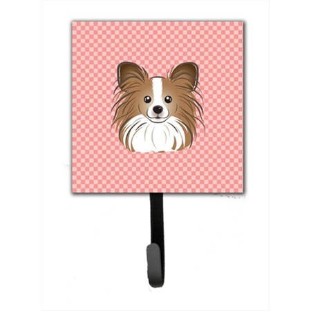 Carolines Treasures Checkerboard Pink Papillon Leash or Key Holder- 4.25 W x 7 H In. BB1248SH4